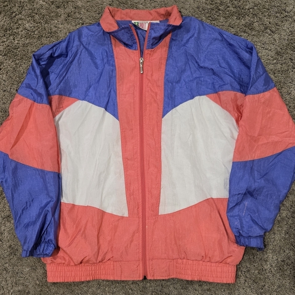 Vintage 80s 90s Windbreaker Pink/White Color Block Womens Size Medium